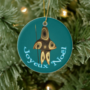 Joyeux Noёl - Fractal Inuit Hunter Ceramic Tree Decoration