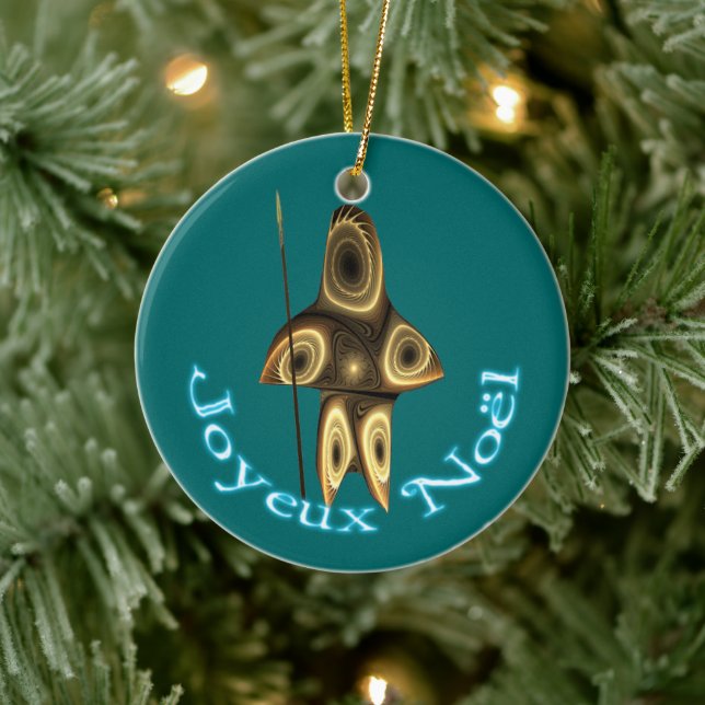 Joyeux Noёl - Fractal Inuit Hunter Ceramic Tree Decoration (Tree)