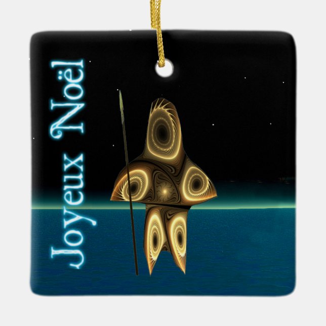 Joyeux Noёl - Fractal Inuit Hunter Ceramic Tree Decoration (Front)