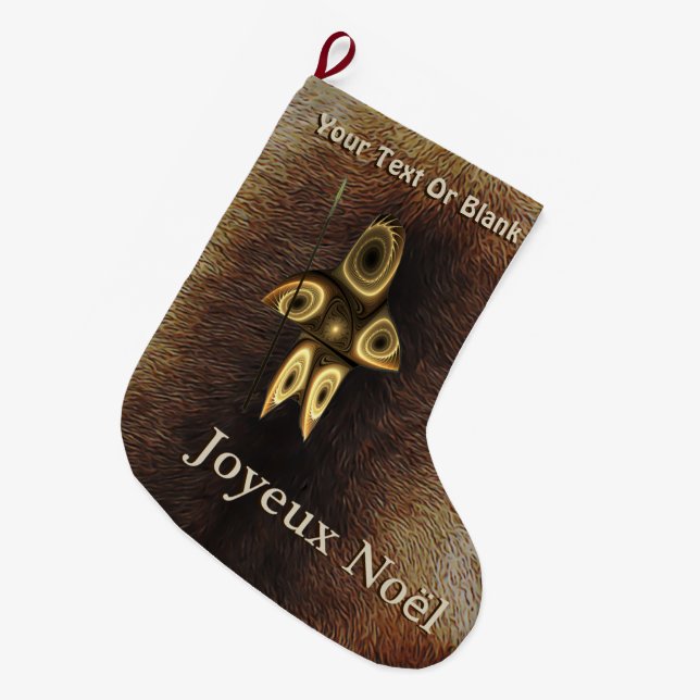 Joyeux Noёl - Fractal Inuit Hunter Large Christmas Stocking (Front (Hanging))