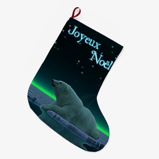 Joyeux Noёl - Ice Edge Polar Bear Large Christmas Stocking (Front (Hanging))