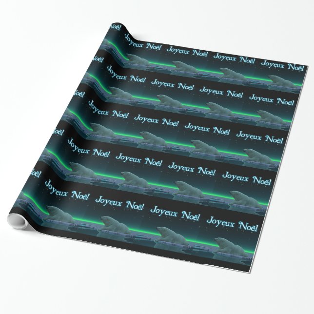 Joyeux Noёl - Ice Edge Polar Bear Wrapping Paper (Unrolled)