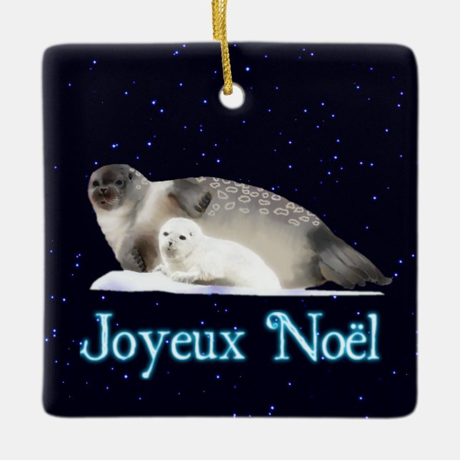 Joyeux Noёl - Ringed Seal Ceramic Ornament (Front)