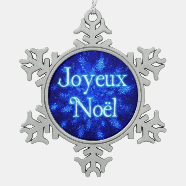 Joyeux Noёl - Snowburst Snowflake Pewter Christmas Ornament (Front)