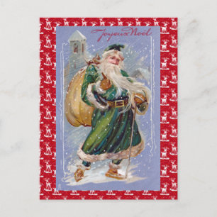 Joyeux Noel aka Merry Christmas Green Santa Claus Holiday Postcard