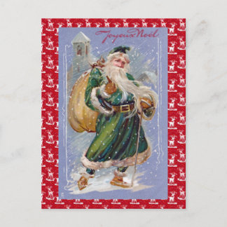 Joyeux Noel aka Merry Christmas Green Santa Claus Holiday Postcard