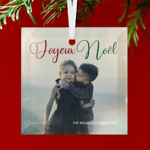 Joyeux Noël Beautiful Family Photo Christmas Glass Tree Decoration