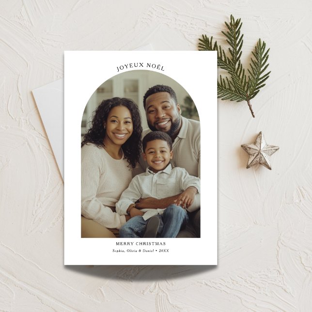 Joyeux Noël Bilingual French Christmas Arch Photo Holiday Card (Creator Uploaded)