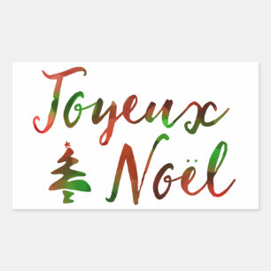 Joyeux Noel bokeh tree lights Rectangular Sticker