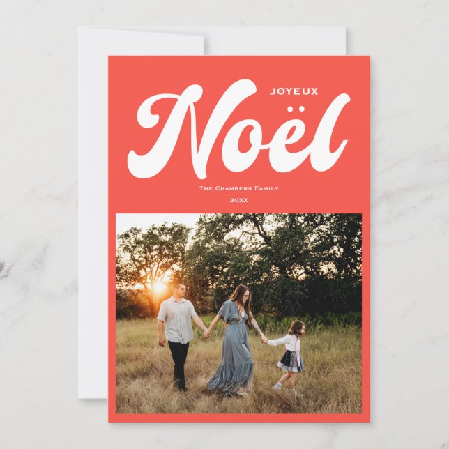 Joyeux Noel Bright photo design red Holiday Card (Front)