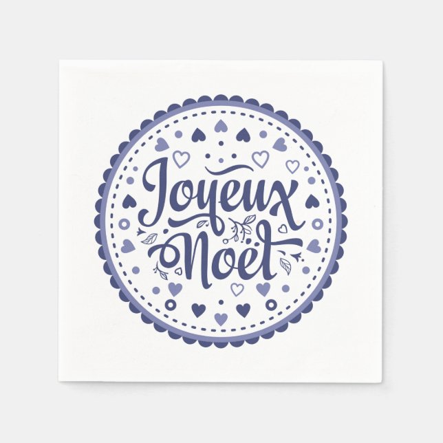 Joyeux Noel calligraphy typography blue white chic Napkin (Front)