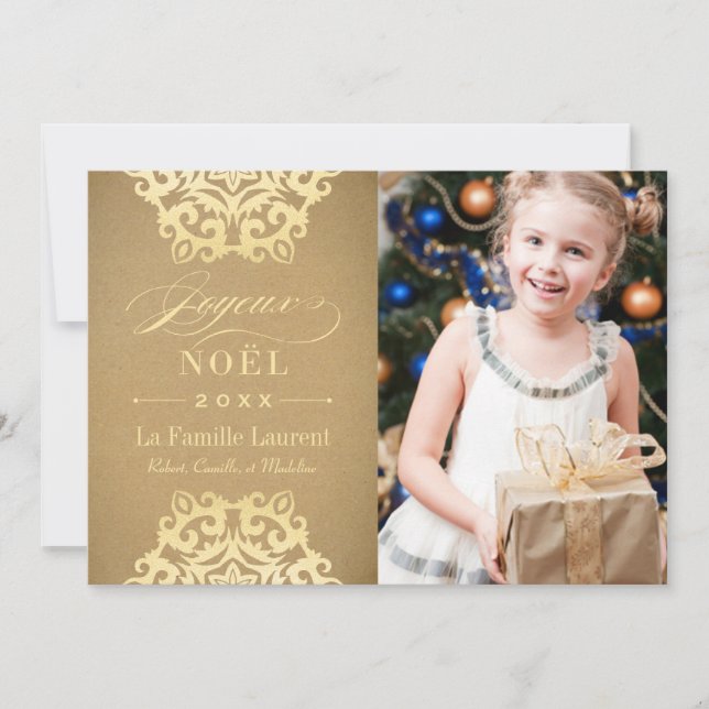 Joyeux Noël Carte-Photo | Papier Kraft et Or Holiday Card (Front)