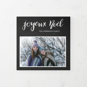 Joyeux Noel   Chalkboard Vintage Multi Photo Tri-Fold Holiday Card