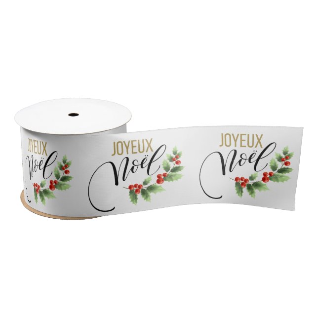 Joyeux Noël Chic Holly Floral | Christmas Satin Ribbon (Spool)