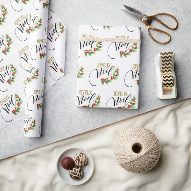Joyeux Noël Chic Holly Floral | Christmas Wrapping Paper (Crafts)