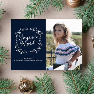 Joyeux Noel Christmas, Custom Photos Note on Back Holiday Card