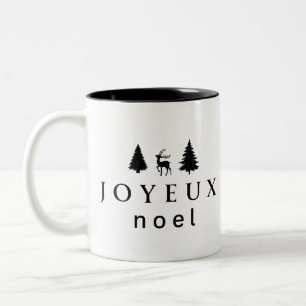 Joyeux Noel Christmas Design with Snowflakes Two-Tone Coffee Mug