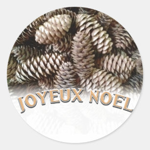 Joyeux Noel Christmas Holiday Pine Cone Classic Round Sticker