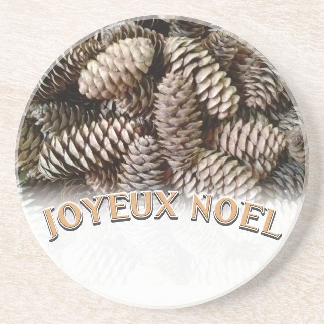 Joyeux Noel Christmas Holiday Pine Cone Coaster (Front)