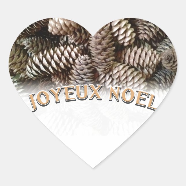 Joyeux Noel Christmas Holiday Pine Cone Heart Sticker (Front)