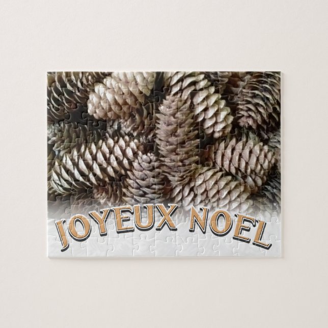 Joyeux Noel Christmas Holiday Pine Cone Jigsaw Puzzle (Horizontal)