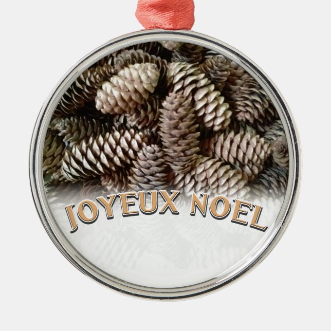Joyeux Noel Christmas Holiday Pine Cone Metal Tree Decoration (Front)