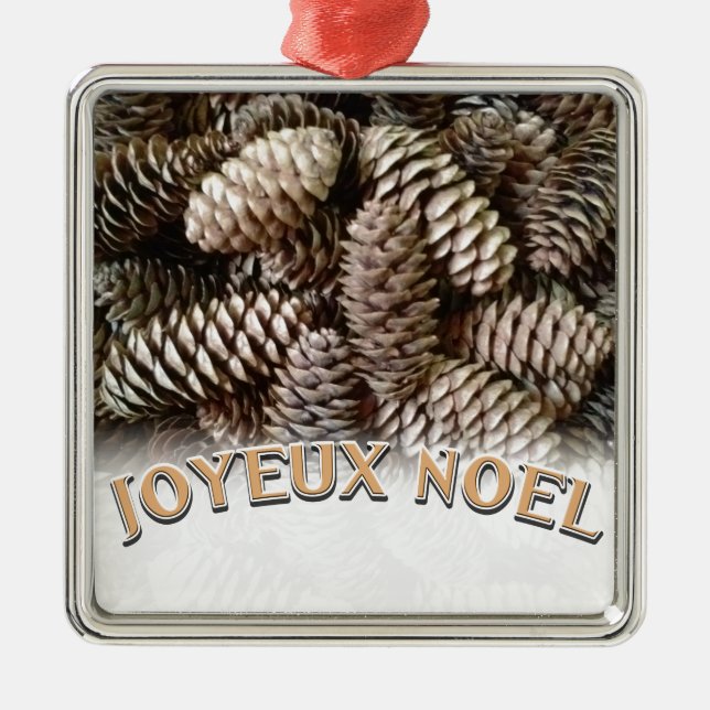 Joyeux Noel Christmas Holiday Pine Cone Metal Tree Decoration (Front)
