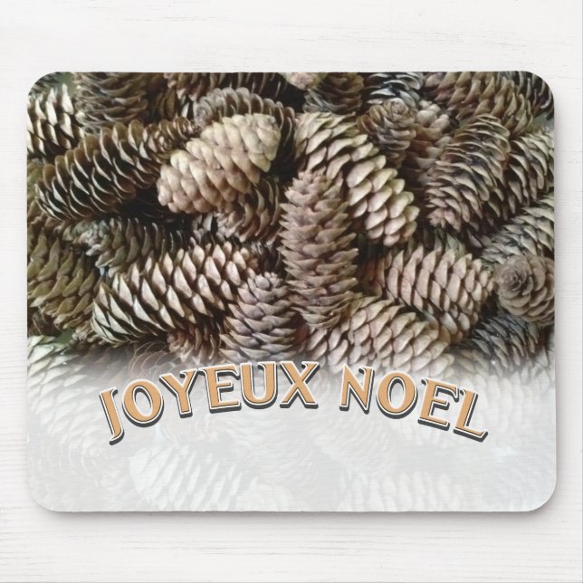 Joyeux Noel Christmas Holiday Pine Cone Mouse Mat (Front)
