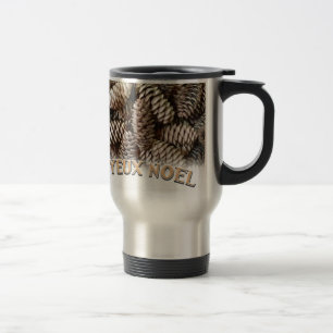 Joyeux Noel Christmas Holiday Pine Cone Travel Mug