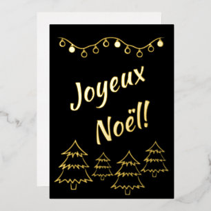 Joyeux Noel Christmas Lights Xmas Tree Black Foil Holiday Card