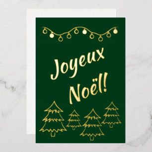 Joyeux Noel Christmas Lights Xmas Tree Green Foil Holiday Card