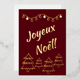 Joyeux Noel Christmas Lights Xmas Tree Red Foil Holiday Card