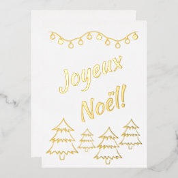 Joyeux Noel Christmas Lights Xmas Tree White Foil Holiday Card