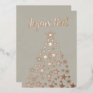 Joyeux Noel Christmas Tree Stars Rose Gold Foil H Holiday Card