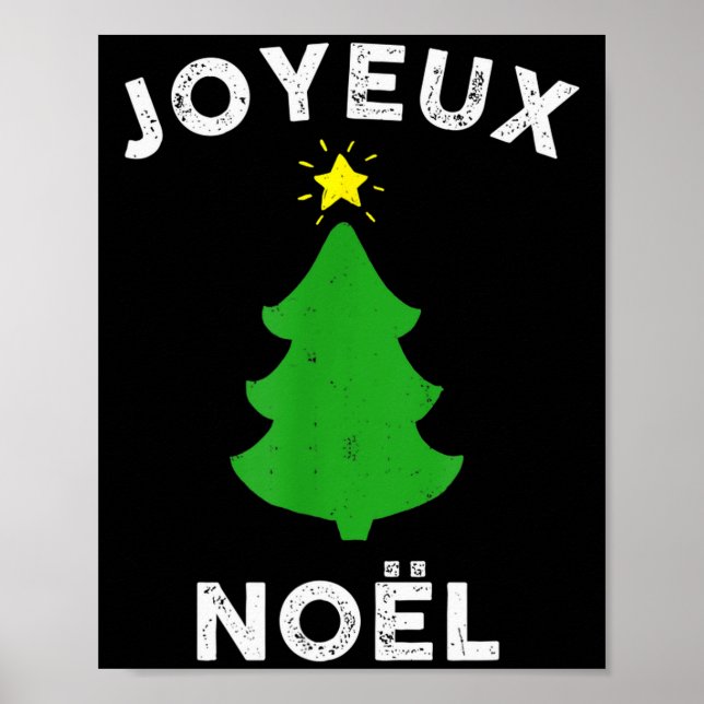 Joyeux Noël Cute French Merry Christmas Tree Retro Poster (Front)