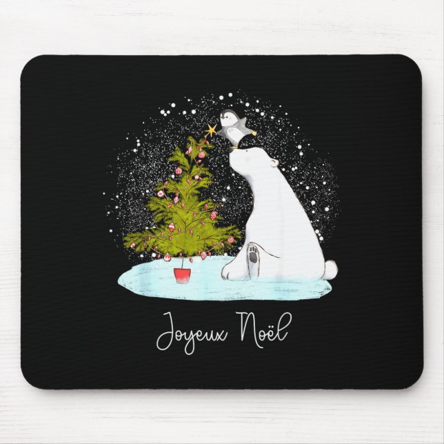 Joyeux Noël - Cute Lar Bear Penguin Christmas  Mouse Mat (Front)