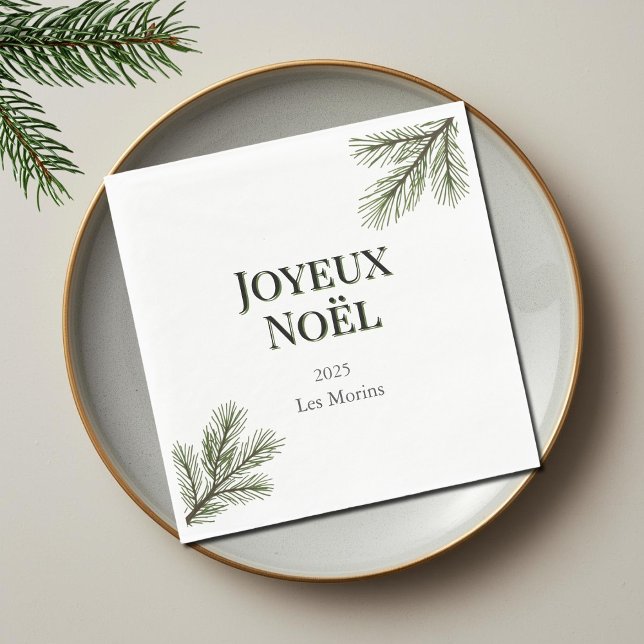 Joyeux Noel - delicate pine branches  Napkin (Creator Uploaded)