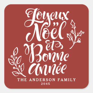Joyeux Noël et Bonne Année Holiday Red Square Sticker