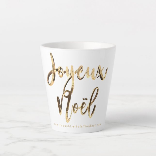 Joyeux Noel Faux Gold Script French Christmas Latte Mug (Front)
