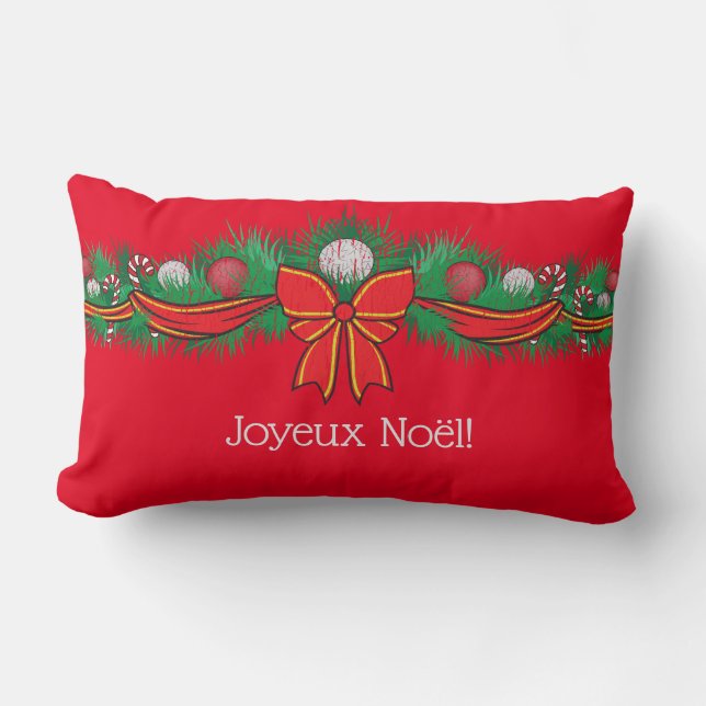 Joyeux Noël  - festive red  Lumbar Cushion (Front)