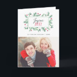 Joyeux Noël Feuillage Peint | Carte de Noël Holiday Card<br><div class="desc">Carte de Noël moderne avec photo. La carte a une couronne de fleurs peintes à l'aquarelle et place pour le texte et une photo.</div>
