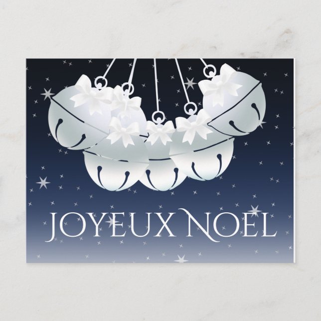 Joyeux Noel French Canadian Night Sky Bells Bows Holiday Postcard (Front)