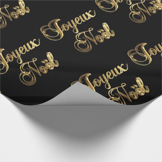 Joyeux Noel French Christmas Black and Gold Wrapping Paper (Corner)