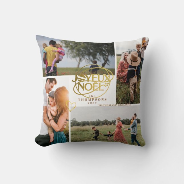 Joyeux Noel French Christmas Four Photo Collage Cushion (Front)