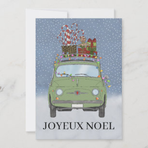 Joyeux noël French Christmas Green Fiat 500  Holiday Card