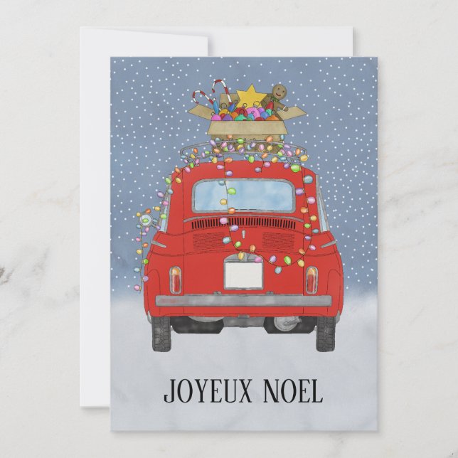 Joyeux Noël French Christmas Red Fiat 500  Holiday Card (Front)