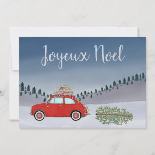 Joyeux noël French Christmas Red Fiat 500  Holiday Card