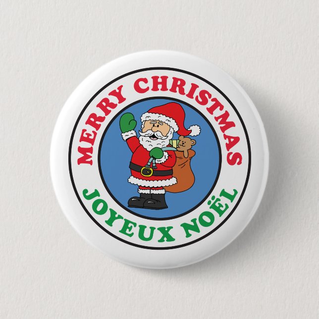 Joyeux Noel French Christmas Santa Button (Front)