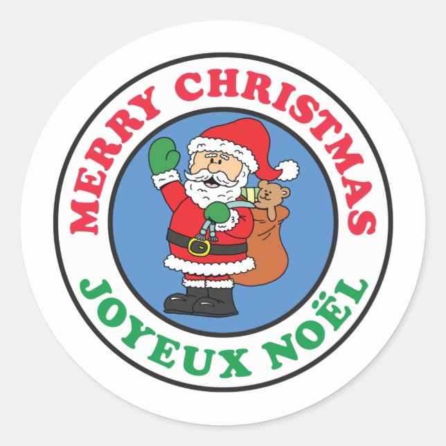 Joyeux Noel French Christmas Santa Classic Round Sticker (Front)