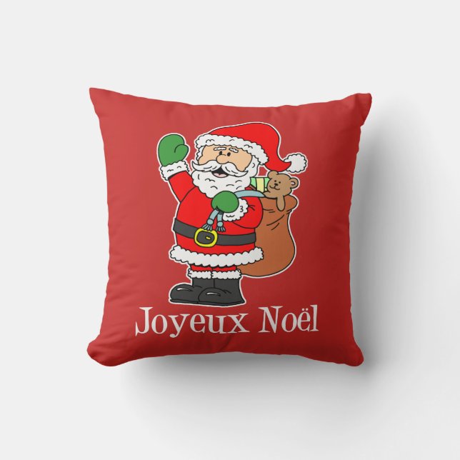 Joyeux Noel French Christmas Santa Cushion (Front)